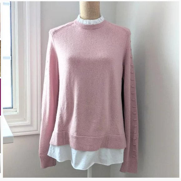 Ted Baker Lissiah Bobble Sleeve Mockable light pink white layered Sweater size 3 - Picture 6 of 13